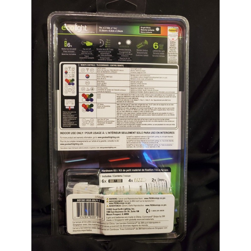 ecolight 9-in Battery LED Under Cabinet Light Bar Light with