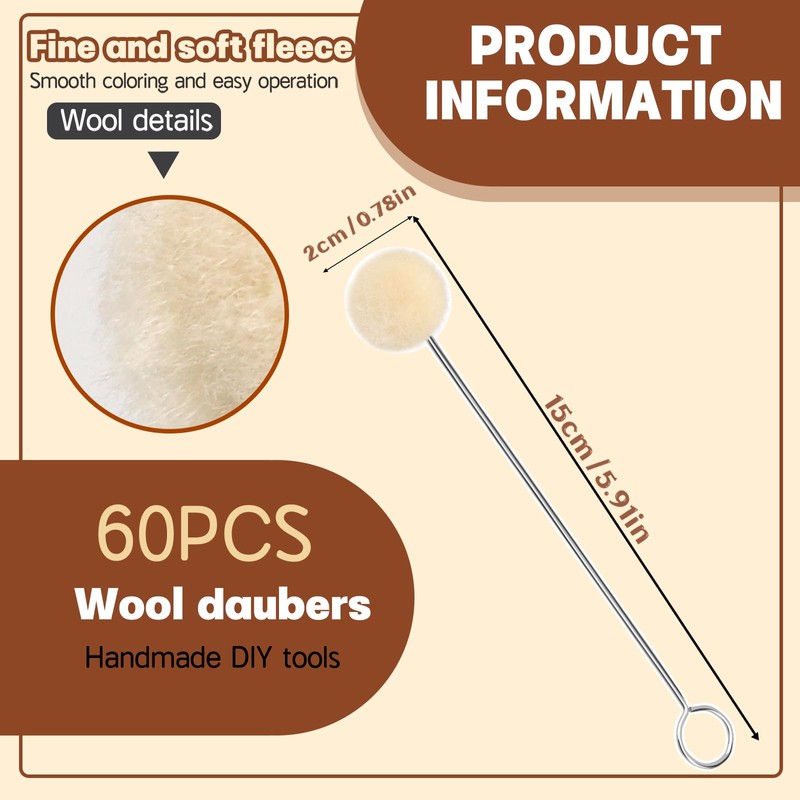 TLKKUE 60Pcs Wool Daubers with Metal Handle, Wool Daubers Ball