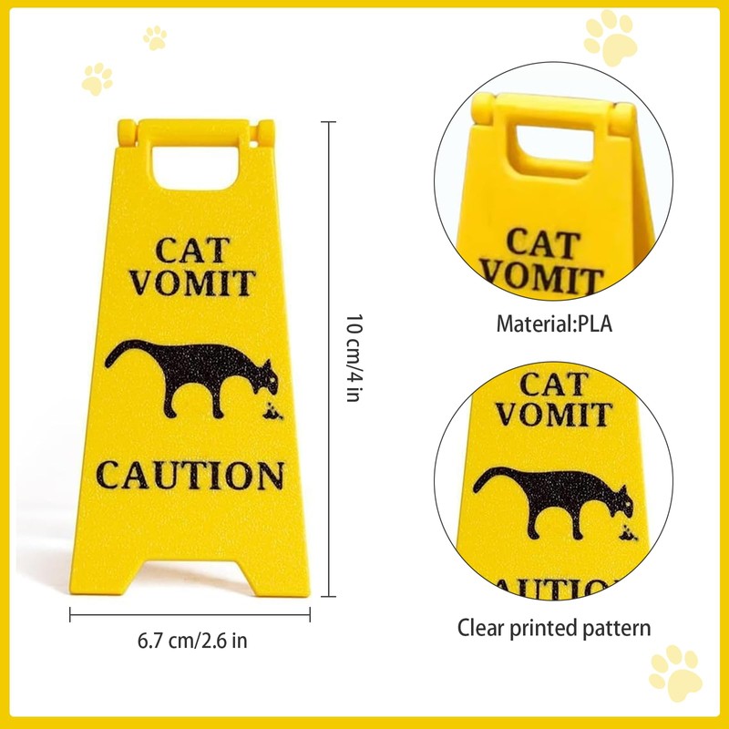 Generic Cat Vomit Caution Sign, Funny Cat Sign Decor, Yellow