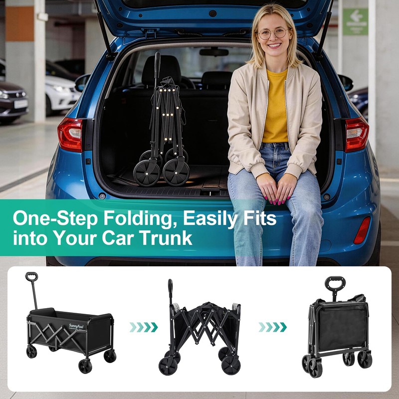 SUNNYFEEL Lightweight Folding Wagon Cart, 350LBS Portable Wagon Carts Foldable