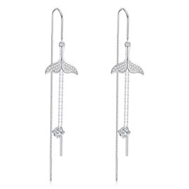 925 Sterling Silver Mermaid Tail Thraeder Earrings For Women Mermaid Dangle Earrings Mermaid Jewelry With Presents Box