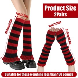 Quilax Y2k Striped Arm Warmers Goth Punk Black Red Arm Warmers Emo Gloves Knit Winter Arms Sleeves Fingerless Gloves
