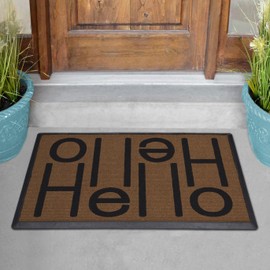 RUGGABLE Washable Front Doormat – Hello 2x3 Indoor/Outdoor Doormat for Entrance – Fade–Resistant, Durable, Non–Slip with Standard Pad – Welcome Mat for Entryway, Hallway, Bathroom, & Decor