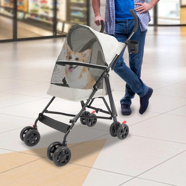 Unbranded Pet Dog Stroller Travel Carriage 4 Wheels With Cup