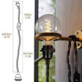 EE Eleven Master Industrial Plug in Pendant Light Cord Kit Hanging Lights Plug in Cord 15FT Twisted Hemp Rope Pendant Lights with Switch for DIY Bedroom Living Room Bohemian Decor,E26 Socket (Black)