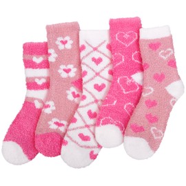 Loritta 5 Pairs Womens Fuzzy Socks Winter Warm Cozy Fluffy Super Soft Slipper Socks,Pink Heart