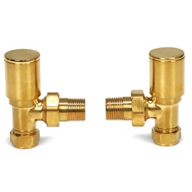 Brushed Brass Radiator Valves Angled Straight Corner 15mm Traditional Towel Rail Valves Pair (Angled)