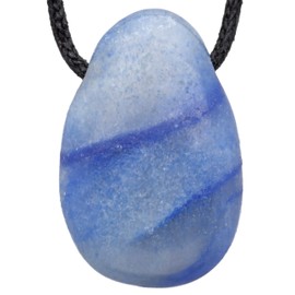 Lebensquelle Plus Blue Quartz Drop Pendant, Drilled Tumbled Stone Pendant with Cotton Band, High-Quality Gemstone Pendant
