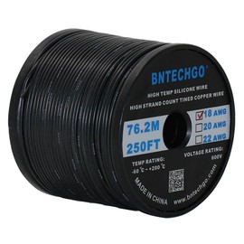 BNTECHGO 18 Gauge Silicone Wire Spool 250 ft Black Flexible 18 AWG Stranded Tinned Copper Wire