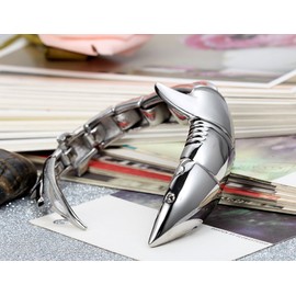 Flongo Men's bracelet, stainless steel, large, heavy bracelet, cuff, silver, shark, motorcyclist, biker, dominant, men, 20 cm, Alloy Steel, No Stone