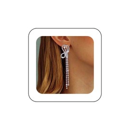 Sttiafay Vintage Crystal Chandelier Drop Earrings Long Rhinestone Chain Earrings Silver Cz Bow Tassel Earrings Sparkly Bridal Tennis Chain Earrings Jewelry for Women