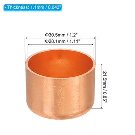 PATIKIL 28.1mm(1.11") ID Copper Pipe End Cap, Copper Fitting Cap Sweat Plug Solder Connection for Plumbing HVAC Air Conditioner