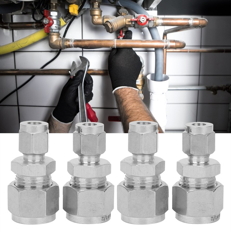 4Pcs Stainless Steel Compression Fitting Straight DoubleFerrule Tube Adapter for