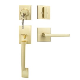 goldenwarm Front Door Handle and Deadbolt Set, Gold Front Door Lock Set with Reversible Handle Lever, Single Cylinder Front Door Handles and Locks