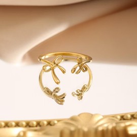 Bow Rings for Women 18k Gold Plated Trendy Ribbon Rings Fine Gold Bow Rings Jewelry Statement Rings for Christmas Jewelry Gifts for Women (Gold)