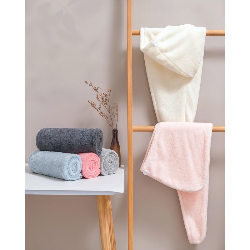 Lumimi 4-Piece Hair Turban Set Lightweight Comfortable Extra Absorbent Quick