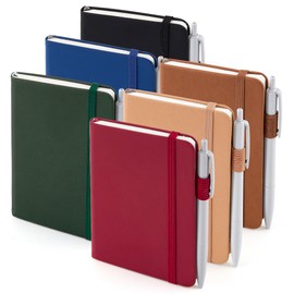 feela Pocket Mini Notebooks Bulk, Small Cute Memo Notepads Hardcover College Ruled Lined Journals with Pen Holder for School Business Work, with 6 Black Pens, 3.5”x 5.5”, 6 Pack, A6, Vintage Colors