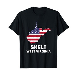 Distressed Patriotic USA Flag Skelt, West Virginia T-Shirt