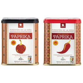 Gourmanity Spanish Sweet & Hot Smoked Paprika Powder Tin, Premium Oak Wood Smoked Paprika Seasoning for Adding Depth, Flavor and Color to Your Dishes, Kosher, Gluten Free, Pimenton Dulce Ahumado, 2.5 oz Twin Pack (Pack of 2)