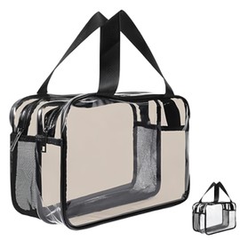 LHLZNB Clear Toiletry, Large Clear Travel Toiletries Thickened PVC Waterproof Makeup Bags with Handles Plastic Cosmetic Bag Travel Wash with Zippers，Suitable for Traveling，Beach (Brown)