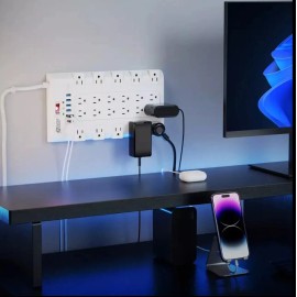 Super Danny Surge Protector Power Strip 22 AC Outlets 6 USB Ports Type C Super Danny 6.5Ft - White