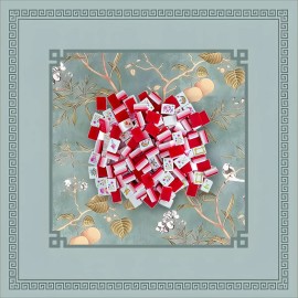30mm 1-3/16" 4-Layer Engraved American Mahjong Set 160-Tile Chinese Red Heavyweight Acrylic Sage Garden Chinoiserie Art MatColor: green mahjong mat