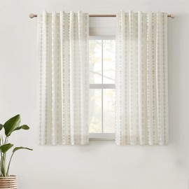 Short Curtains for Bedroom Bathroom Window,Sheer Taupe Boho Printed Patterned Linen Not Pinch Pleated Cafe Farmhouse Kitchen Curtains 45 Inch Length