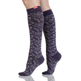 VIM & VIGR Cotton Compression Socks 15-20mmHg Graduated Compression Socks for Men and Women, Purple Julia Floral Vintage Style