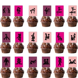 36pcs Pink Funny Cupcake Topper Male Female Love Theme Decor Supplies Birthday Bachelorette Bridal Shower Night Out Hen Movie Wedding Anniversary Party Decorations set