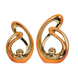 2 Pcs Orange and Gold Decor for Living Room Table Sculpture Decorations Ceramic Decor Mid Century Modern Decor Figurine Centerpieces for Dining Room Kitchen Fireplace Shelf Office Coffee Table Decor
