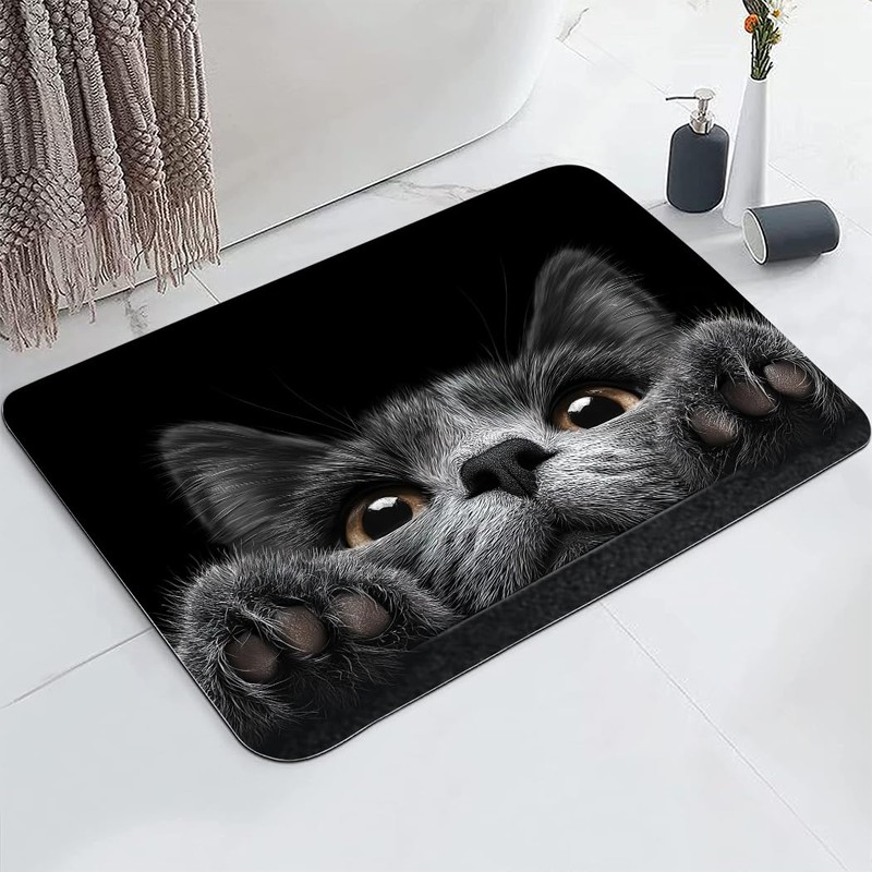 Rstick Grey Cat Peeking Printed Bathroom Rug Non - Slip