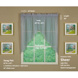 Today's Curtain Emelia Original Voile Swag Pair 38", Grey, 60" W x 38" L