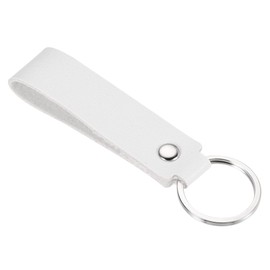 PATIKIL Leather Keychain, PU Circle Keyring Decoration Key Holder Lanyard Strap for Bag Wallet, White