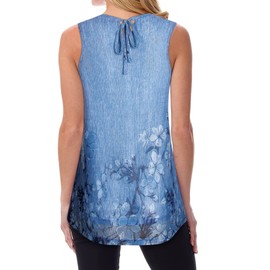 AxByCzD Camiseta sin mangas para mujer, sexy, casual, de verano, floral, moderna, con lazo en la espalda, Azul / Patchwork, XXL