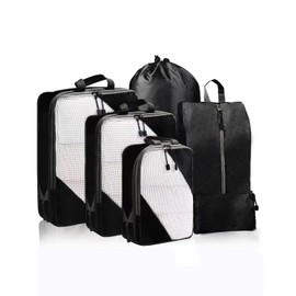 MOLICRAIN Compression Packing Cubes for Suitcase, 6 PCS Ultralight Travel Organiser Packing Bags, Extensible Luggage Organiser, Suitcase Organiser, Travel Luggage Packing Organizers(Black)