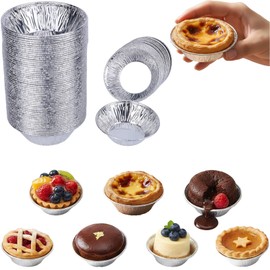 Sndperiexam 100Pcs Silver Mini Pie Tins, Round Tart Pie Foil Pans, Aluminum Foil Tart Pans,Individual Serving Pan for Baking, 2.76Inch