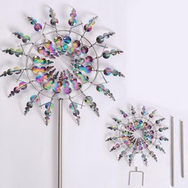 Metal Windmill, 3D Sunflower Magic and Unique Wind Spinners Outdoor for Home-Yard and Garden, 360° Dual Rotor Kinetic Windmill,Garden Spinners Outdoor Weather Vane(Colorful, 12.2 inch)
