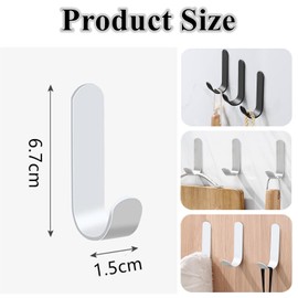12 Pcs AdhesiveHooks, Stainless Steel Wall Hooks, CoatHooks, WallHooks for Hanging, Heavy Duty ClosetHook Hold 40lbs, Wall MountedHooks for Clothings, Hat, Key, Towel, Shower (White)