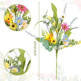 2 Bundles Artificial Daisy Flowers Fake Silk Spring Wildflowers Faux Summer Sunflowers Colorful Bouquet for Home Indoor Table Vase Wedding Party Floral Arrangement Decor