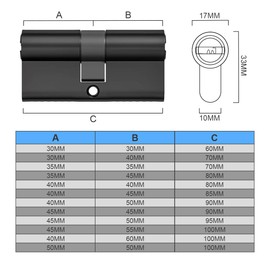 Bwintech 100mm (45/55) Black Cylinder Lock with European Cylinder Lock with Door Lock with 3 Standard Anti Hook Keys