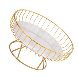 Bandeja de Frutas de Diseño Hueco con Pie Alto, Hierro y Mármol, Práctica y Decorativa, Cesta de Frutas para Servir para el Hogar, Sala de Estar, Hotel (Oro L)