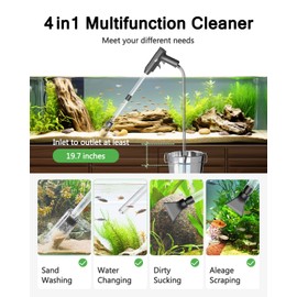 AQQA Aquarium Gravel Cleaner, 4-in-1 Upgrade Suction Power Manual Fish Tank Gravel Vacuum Cleaner Tools for Aquarium Water Changer with Water Flow Adjustment Use for Fish Tank Cleaning Gravel Sand