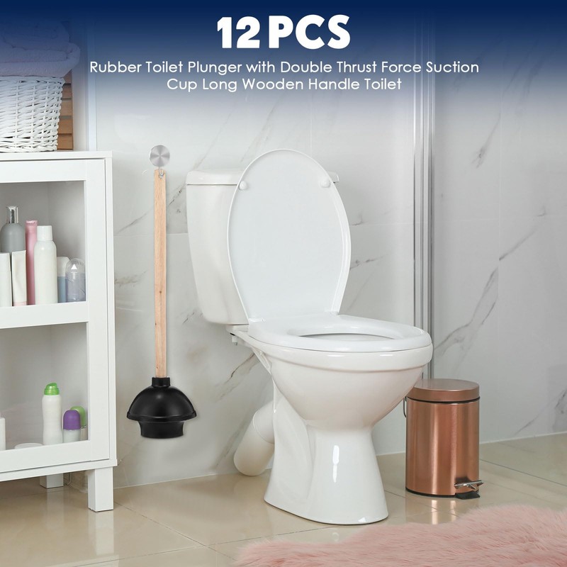 Dandat 12 Pcs Rubber Toilet Plunger with Double Thrust Force