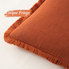 MIULEE Linen Pillow Covers 18x18 Inch Decorative Throw Pillows with Fringe Pack of 4 Soft Farmhouse Boho Couch Pillows Home Decors for Sofa Cushion Living Room Bed Beige Rust