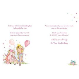 Great-Granddaughter Age 7 - Large 7th Glittered Birthday Card
