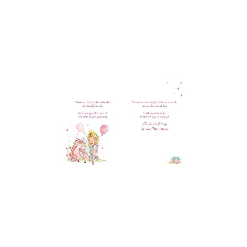 Great-Granddaughter Age 7 - Large 7th Glittered Birthday Card