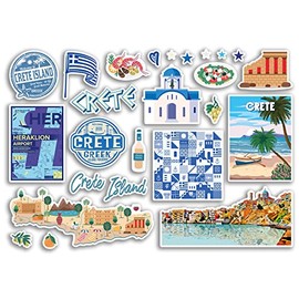 A5 Sticker Sheet Crete Landmarks Vinyl Stickers - Greek Greece Map Airport Stamps Skyline Flag Travel Holiday City Trip Scrapbooking Luggage #79096