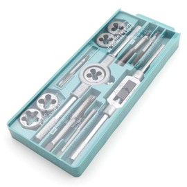 Rowiz 12Pcs/Set Tap and Die Set Combination Alloy Steel Hand Tools Metric Size Thread Plugs Straight Taper Reamer Tools with Adjustable Tap Wrench