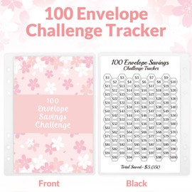 SKYDUE 100 Envelopes Challenge Binder with Laminated $5050 Tracker Sheet & Pre-numbered Pockets (Pink)