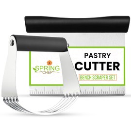 Spring Chef Dough Blender & Pastry Cutter Tool, Stainless Steel Pastry Blender & Bench Scraper for Pizza, Nut, Pie - Multipurpose Dough Cutter & Scraper Tool for Baking with Soft Grip Handles - Black